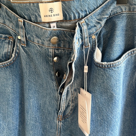 NWT Anine Bing Gio High Rise Oversized Relaxed Jeans 29 Destructed Blue Bayou - Picture 2 of 6